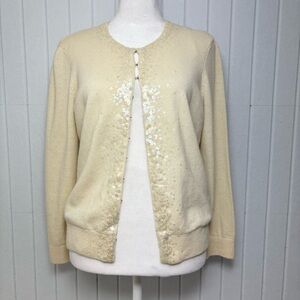 Vince Cashmere  Cream Sequin Cardigan Size L